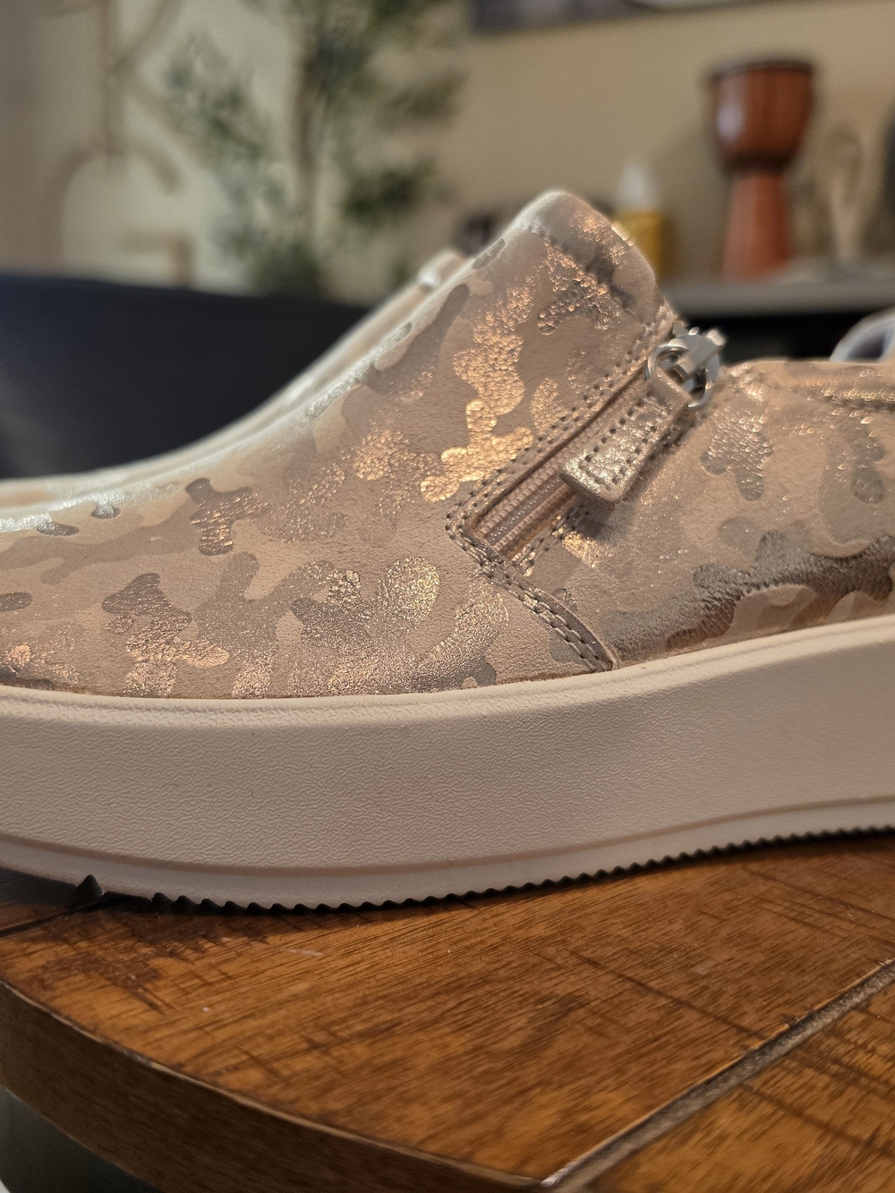 Clarks Women's Metallic Beige Camo Slip-On Clog